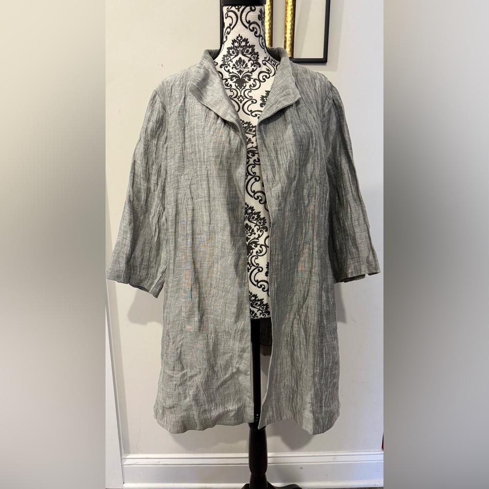 Eileen Fisher Silver Linen Crinkle Jacket - Picture 2 of 8